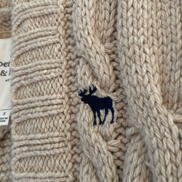 Abercrombie Fitch Women S Wool Blend Cable Knit Trench Sweater Logo Y2K Hooded - Picture 7 of 10